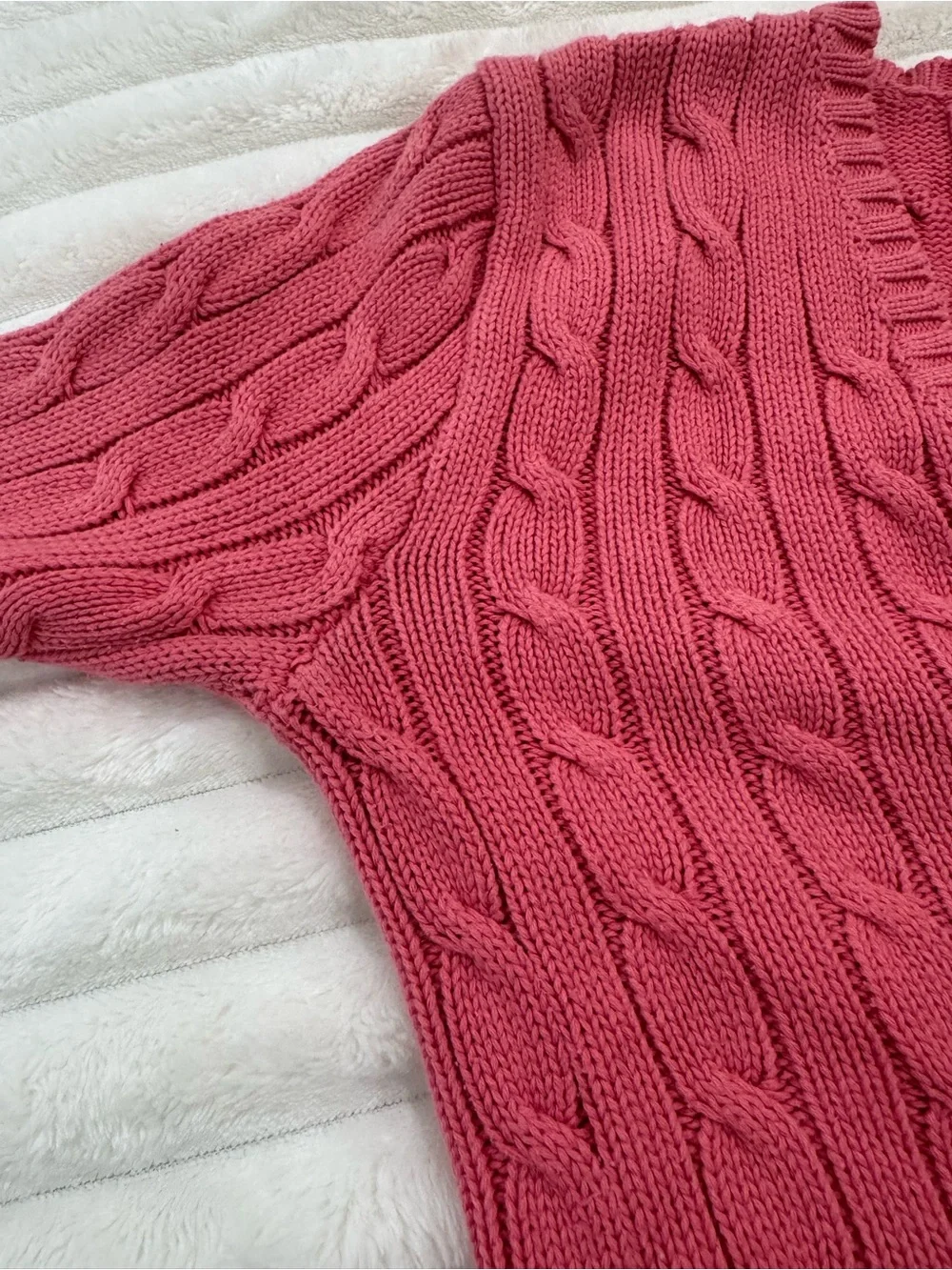 Ralph Lauren Sport Women’s Small Coral Pink Cable Knit V-Neck Cotton Sweater